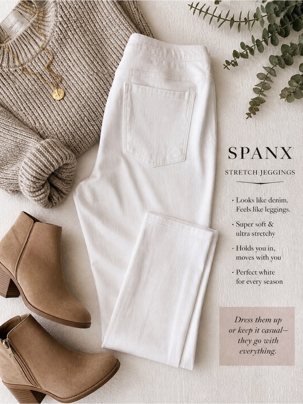 Spanx White Stretch Jeggings XL | High Rise Pull-On Denim Leggings